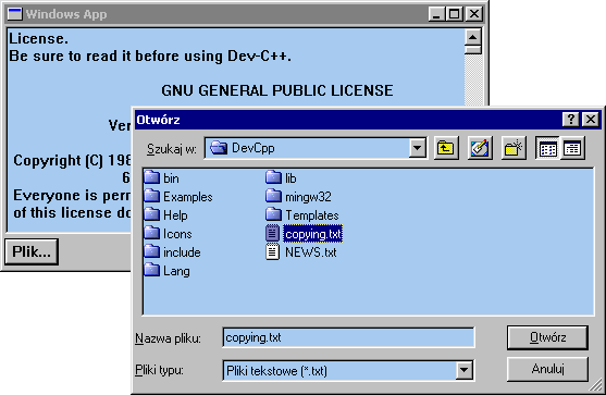 Nasz pseudo-notatnik w akcji (Windows 98)