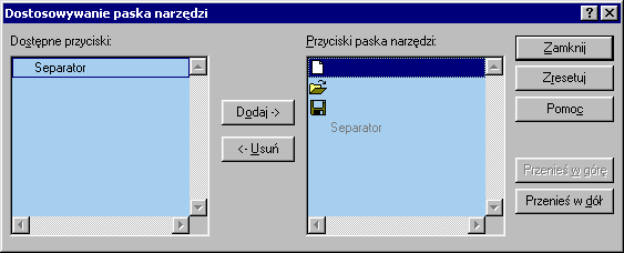 Tak wygląda dialog dostosowywania... (Windows 98)