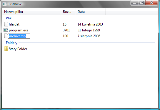 ListView z edycją etykiet (Windows Vista)