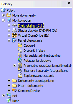 Drzewko obrazujące strukturę folderów w Eksploratorze Windows (Windows XP)