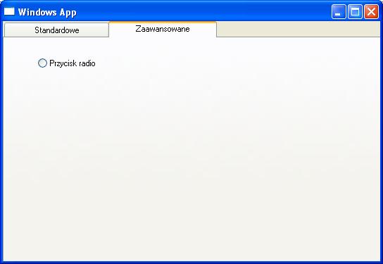 ...A na zakładce Zaawansowane widać tylko RadioButtona (Windows XP)